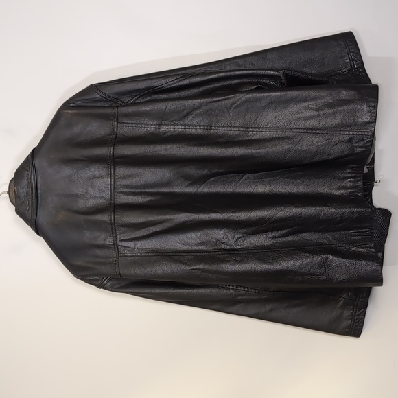 Danier Leather Black Genuine Leather Zip Up Jacket Car Coat Mens Size XL Lined - Picture 13 of 16